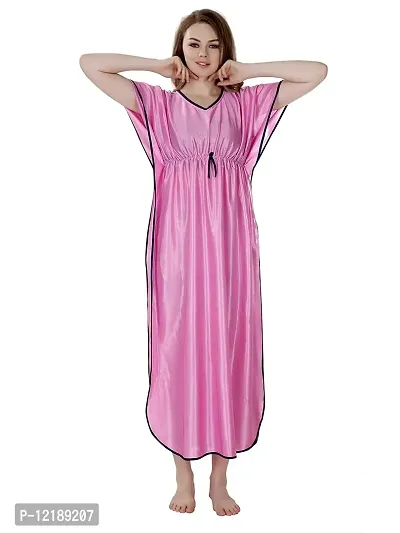 RnP Women's Pink Long Kaftan Satin Nighty (Free)-thumb0