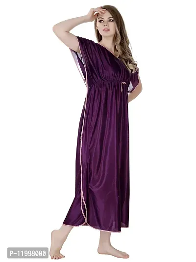 Stylish Purple Satin Solid Nighty For Women-thumb3