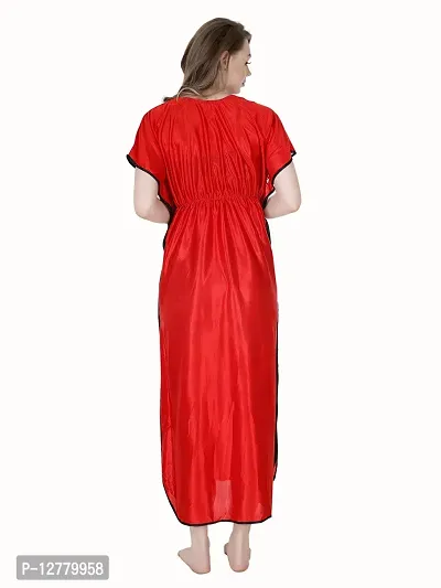 Elegant Red Satin Solid Nighty For Women-thumb2