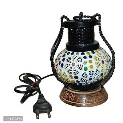 Wooden and Glass Decorative Electric Lamp/Lantern  (Small, Red]