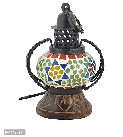 Wooden and Glass Decorative Electric Lamp/Lantern (Small, multy)-thumb0