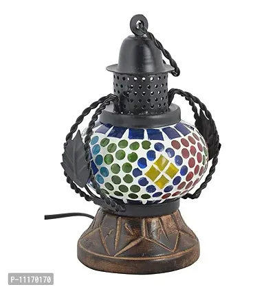 Wooden and Glass Decorative Electric Lamp/Lantern (Small, multy)