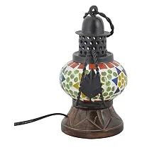 Wooden and Glass Decorative Electric Lamp/Lantern (Small, multy)-thumb2