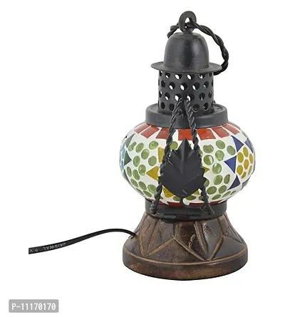 Wooden and Glass Decorative Electric Lamp/Lantern (Small, multy)-thumb3