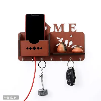 MDF Wood Key Chain Holder for Home, Office, Living Room  Entrance Deacute;cor Wall Hanging Key 5 Hooks Mount Hanger - Black Color - Size: (10 x 0.5 x 7 Inches) Home Deacute;cor Gift-thumb4
