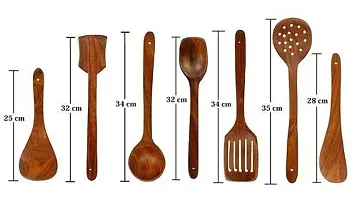 Wooden Spoon Natural Handmade Cooking Spoon Set, Kitchen Utensils, Frying Spoon Ladles  Turning Spatula Nonstick Spoon Set for Cooking Kitchen Tools | Set of 8 | Brown-thumb1