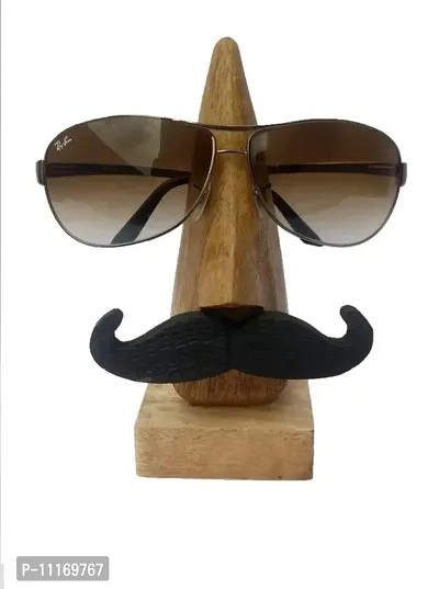 Doon Wooden Nose Shaped Spectacle Specs Eyeglass Sunglasses Holder Stand with Lips and Mustache Spectacle Holder | Nose Shaped Eyeglass Holder Spectacle Display Stand Accessory Makes a Couple Gift-thumb0