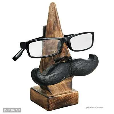 Doon Wooden Nose Shaped Spectacle Specs Eyeglass Sunglasses Holder Stand with Lips and Mustache Spectacle Holder | Nose Shaped Eyeglass Holder Spectacle Display Stand Accessory Makes a Couple Gift-thumb3