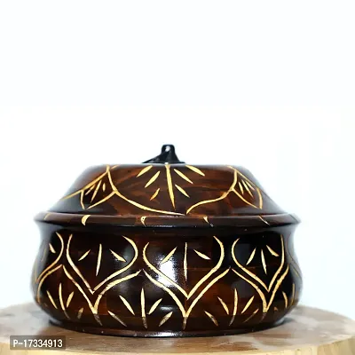 Doon  Wooden Chapati Warmer Box Casserole Wooden hotpot roti Box chapati Holder Natural Finish Wooden Chapati Box for Kitchen Roti Server Tableware Natural Color - Brown 9inch (1 Pic)-thumb2