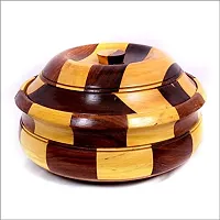 Doon Handicraft Wooden Casserole | Chapati Box | Chapati Box for Kitchen | Hotpot Roti Box | Casserole for Kitchen | Serving Casserole Set | Hotpot for Chapati | Brass Inlay Decoration-thumb1