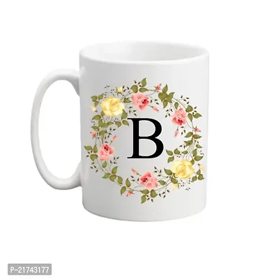 Doon Colorful Floral Alphabet Letter B Printed Coffee Mug For Girls Boys Friends Love Kids Best Gift For Birthday Anniversary (Microwave Safe Ceramic Tea Coffee Mug-350ml)