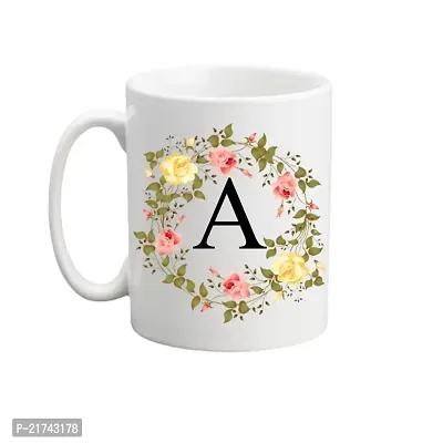 Doon Colorful Floral Alphabet Letter A Printed Coffee Mug For Girls Boys Friends Love Kids Best Gift For Birthday Anniversary (Microwave Safe Ceramic Tea Coffee Mug-350ml)