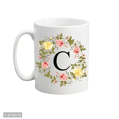 Doon Colorful Floral Alphabet Letter C Printed Coffee Mug For Girls Boys Friends Love Kids Best Gift For Birthday Anniversary (Microwave Safe Ceramic Tea Coffee Mug-350ml)