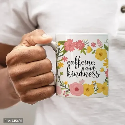 Doon Floral Flowers Motivational Quote Coffee Mug Gift, Caffeine and Kindness, 1-Pack, Inspirational Gift for Sister