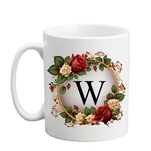 Doon Colorful Floral Alphabet Letter Printed Coffee Mug For Girls Boys Friends Love Kids Best Gift For Birthday Anniversary Initial Letter (Microwave Safe Ceramic Tea Coffee Mug-330ml)