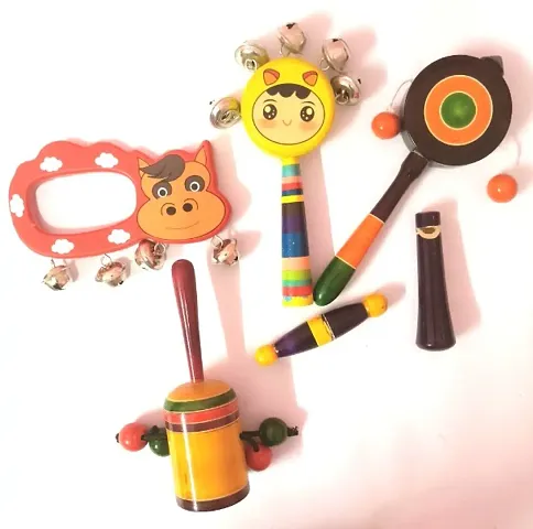 Wooden Hand Craft Rattle Toys Multi Color Combo Packs
