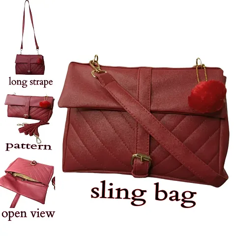 Classic PU Sling Bag with Strap for Womens