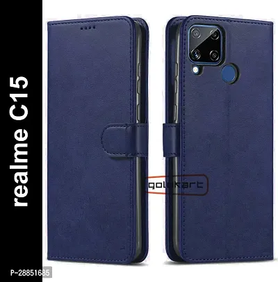 COVERBLACK Dual Protection Artificial Leather Back Cover for Realme C15 - Blue