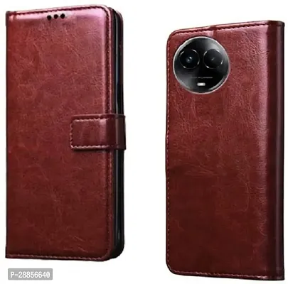 COVERBLACK Dual Protection Artificial Leather::Silicon Flip Cover for Realme RMX3785 / Realme 11X - Vintage Brown