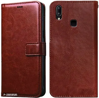 COVERBLACK Magnetic Case Artificial Leather Flip Cover for Vivo Y11 - Vintage Brown-thumb0