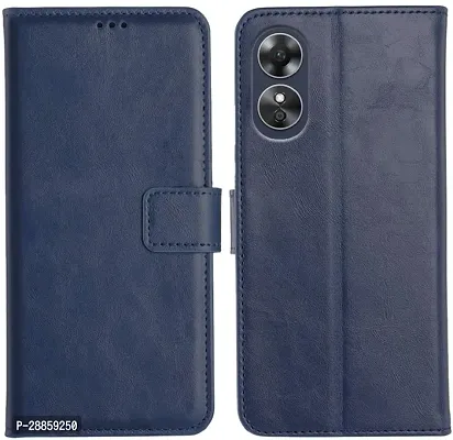 Classy Cases With Holder Artificial Leather And Rubber Flip Cover For Oppo A78 5G - 6.56 Inch - Navy Blue-thumb0