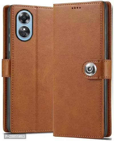 COVERBLACK Magnetic Case Artificial Leather::Rubber Flip Cover for OPPO A17K - Executive Brown-thumb0