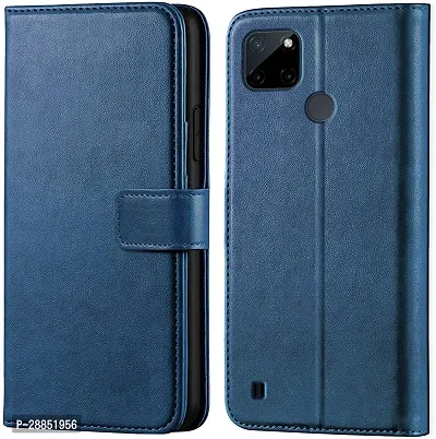 Classy Magnetic Case Artificial Leather Flip Cover For Realme C21 - Navy Blue-thumb0