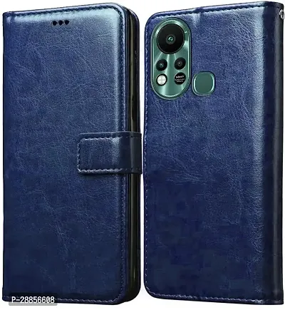 Classy Magnetic Case Artificial Leather And Rubber Flip Cover For Infinix Hot 11S - Navy Blue-thumb0