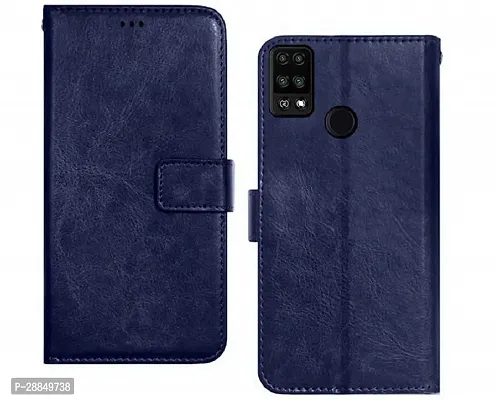 COVERBLACK Dual Protection Artificial Leather::Rubber flip Cover for Tecno POVA - Blue-thumb0