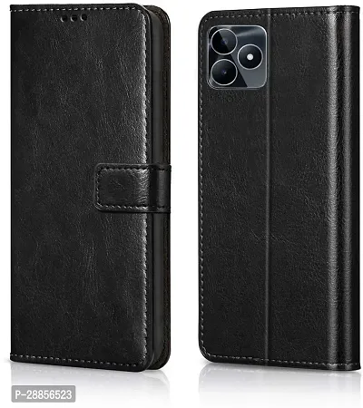 Classy Grip Case Artificial Leather And Rubber Flip Cover For Realme C53 - Venom Black-thumb0