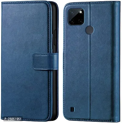 Classy Magnetic Case Artificial Leather And Rubber Flip Cover For Realme Rmx3265 / C25Y / C21Y - Navy Blue-thumb0