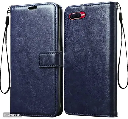 COVERBLACK Magnetic Case Artificial Leather::Plastic Flip Cover for Oppo A3s - Navy Blue-thumb0