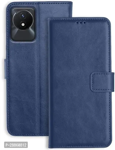 COVERBLACK Flexible Artificial Leather::Rubber Flip Cover for Vivo Y02t - Navy Blue-thumb0