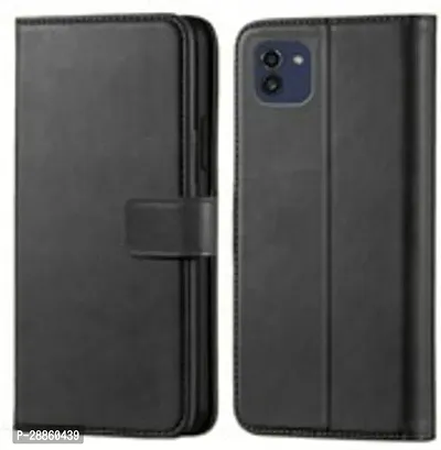 COVERBLACK Dual Protection Artificial Leather Flip Cover for SAMSUNG GALAXY A03 - Black