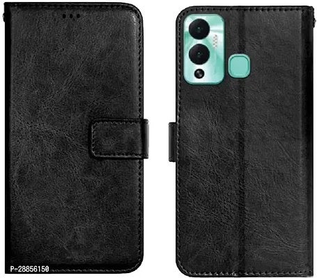 COVERBLACK Grip Case Artificial Leather::Rubber Flip Cover for Infinix HOT 12 Play - Venom Black