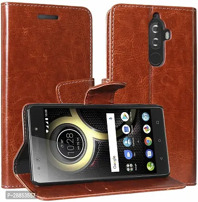 Classy Grip Case Artificial Leather And Silicon Flip Cover For Lenovo K8 Plus - Executive Brown-thumb0