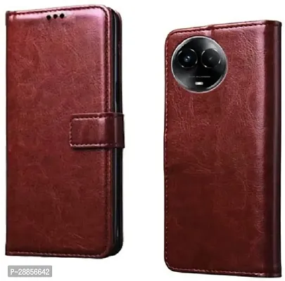 COVERBLACK Dual Protection Artificial Leather::Silicon Flip Cover for Realme RMX3782 / Realme 60x - Vintage Brown