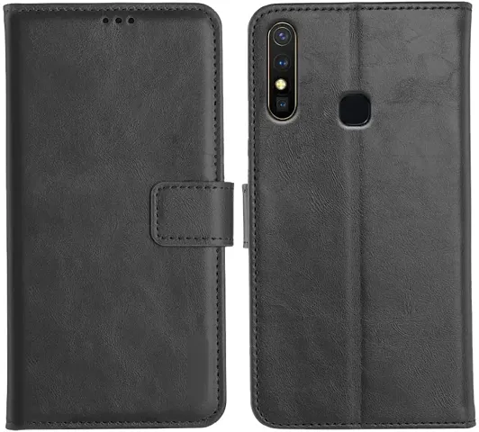 Cloudza Vivo U20 Flip Back Cover | PU Leather Flip Cover Wallet Case with TPU Silicone Case Back Cover for Vivo U20 Bk