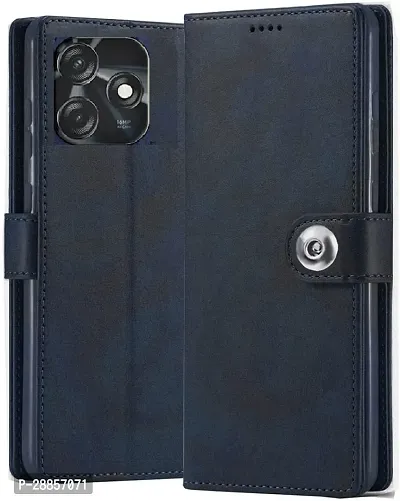 Classy Magnetic Case Artificial Leather And Rubber Flip Cover For Tecno Spark 10C - Blue-thumb0