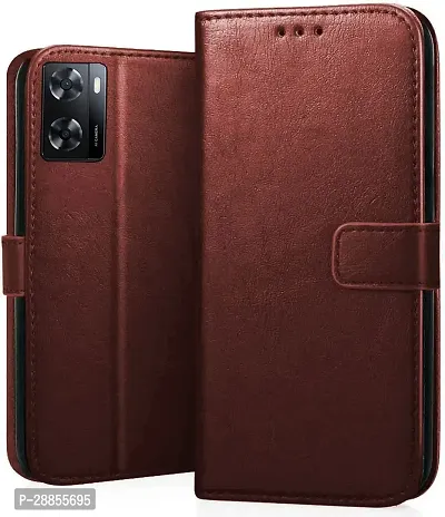 COVERBLACK Grip Case Artificial Leather::Rubber Flip Cover for OPPO A57 (2022) - Executive Brown-thumb0