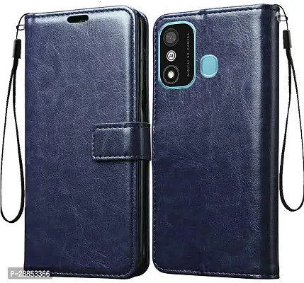 Classy Magnetic Case Artificial Leather Flip Cover For Itel A27 - Vintage Case Blue-thumb0