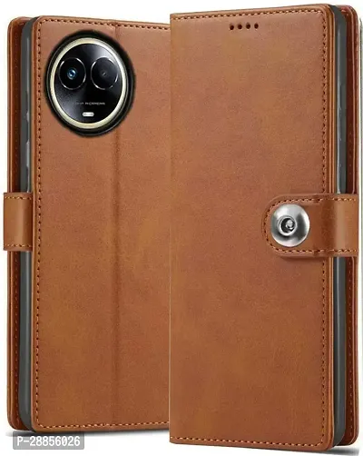 COVERBLACK Grip Case Artificial Leather Flip Cover for Realme RMX3782 / Realme 60x - Vintage Brown