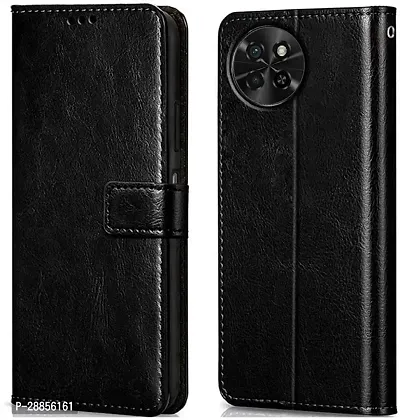 COVERBLACK Hybrid TPU Artificial Leather::Silicon Flip Cover for itel S665L / itel_S23 - Black-thumb0