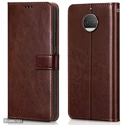 Classy Magnetic Case Artificial Leather And Silicon Flip Cover For Motorola Moto G5S+ Plus - Tan Brown