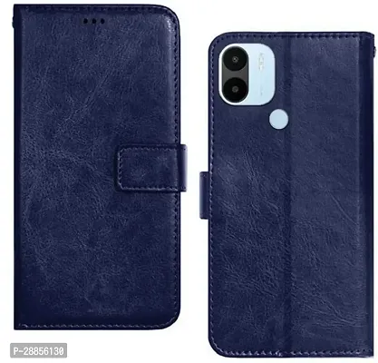 COVERBLACK Magnetic Case Artificial Leather::Rubber Flip Cover for REDMI A1+ - Navy Blue-thumb0