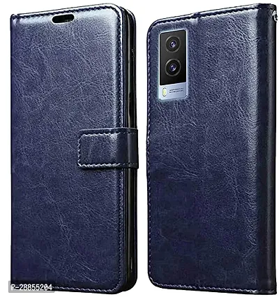 COVERBLACK Magnetic Case Artificial Leather::Rubber Flip Cover for Vivo V21e 5G - Navy Blue-thumb0