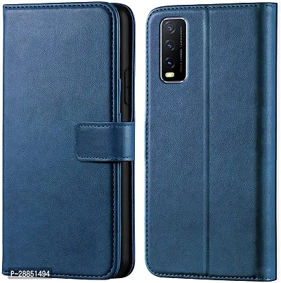 COVERBLACK Magnetic Case Artificial Leather::Rubber Flip Cover for Vivo Y20G - Navy Blue-thumb0