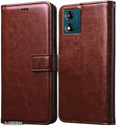 COVERBLACK Magnetic Case Artificial Leather Flip Cover for MOTOROLA E13 - Executive Brown-thumb0