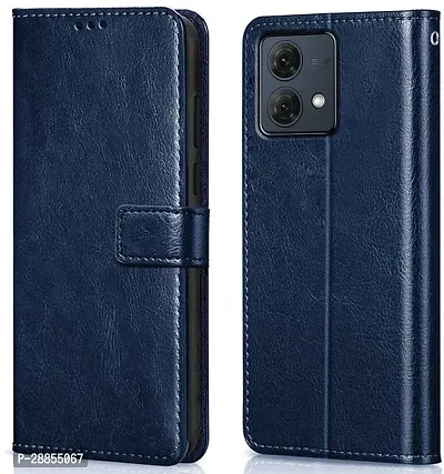 COVERBLACK Shock Proof Artificial Leather::Rubber Flip Cover for Motorola G84 5G - Blue-thumb0