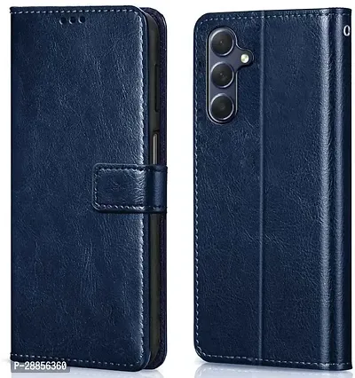 Classy Hard Case Artificial Leather And Rubber Flip Cover For Samsung Galaxy F34 5G - Navy Blue-thumb0